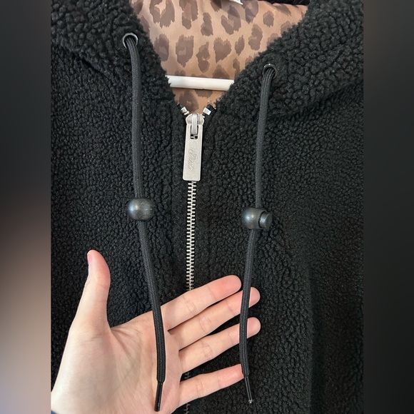 PINK Victoria’s Secret Plush Teddy Hooded Bomber Jacket Black Size XL - Picture 10 of 16